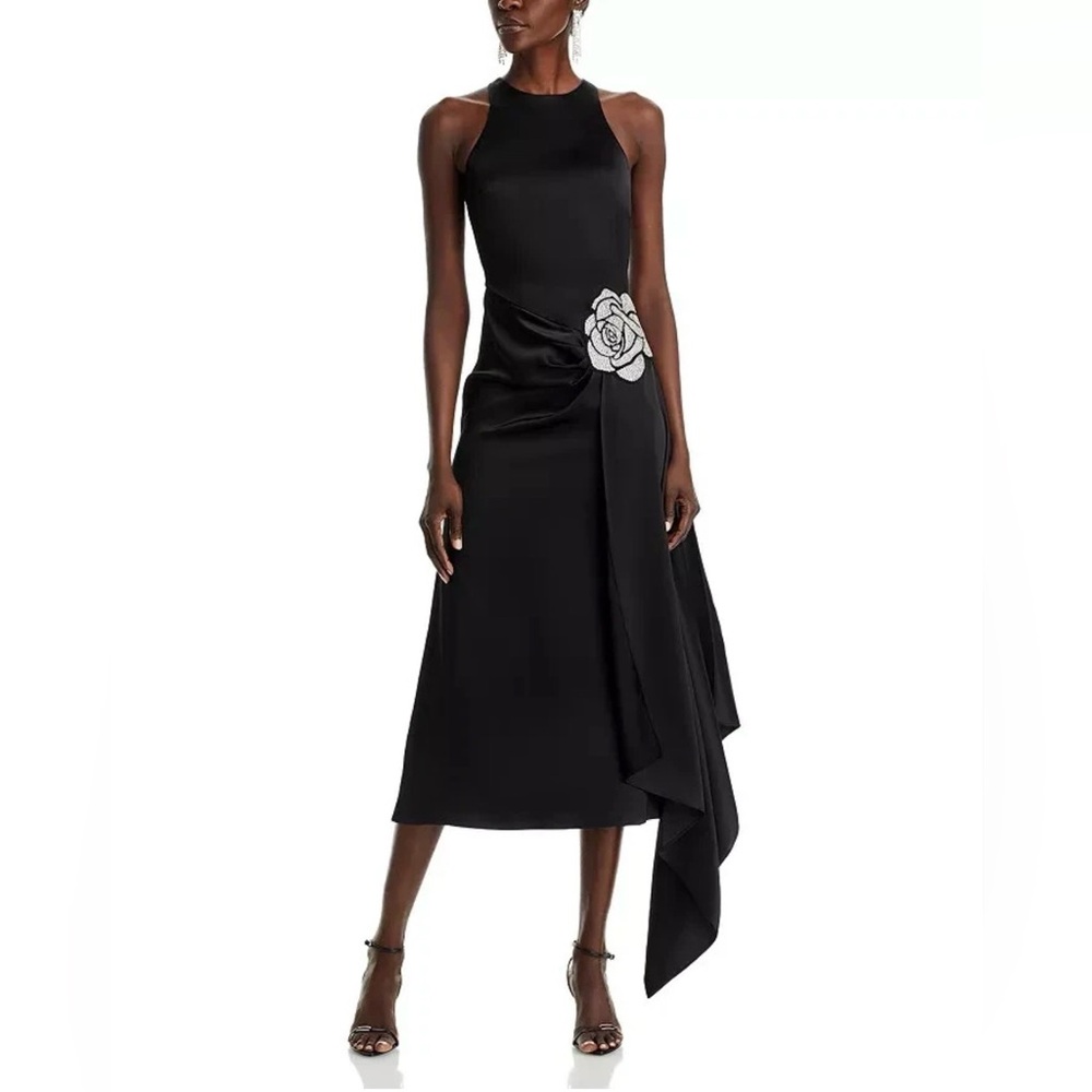 David Koma Crystal Embellished Asymmetric Satin Scarf Dress, Size US 2, UK 6 NEW